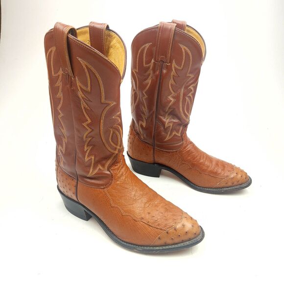 Vintage Tony Lama Pointed Toe Ostrich Wingtip Cowboy Boots Men\'s Size 9 EE main image 5